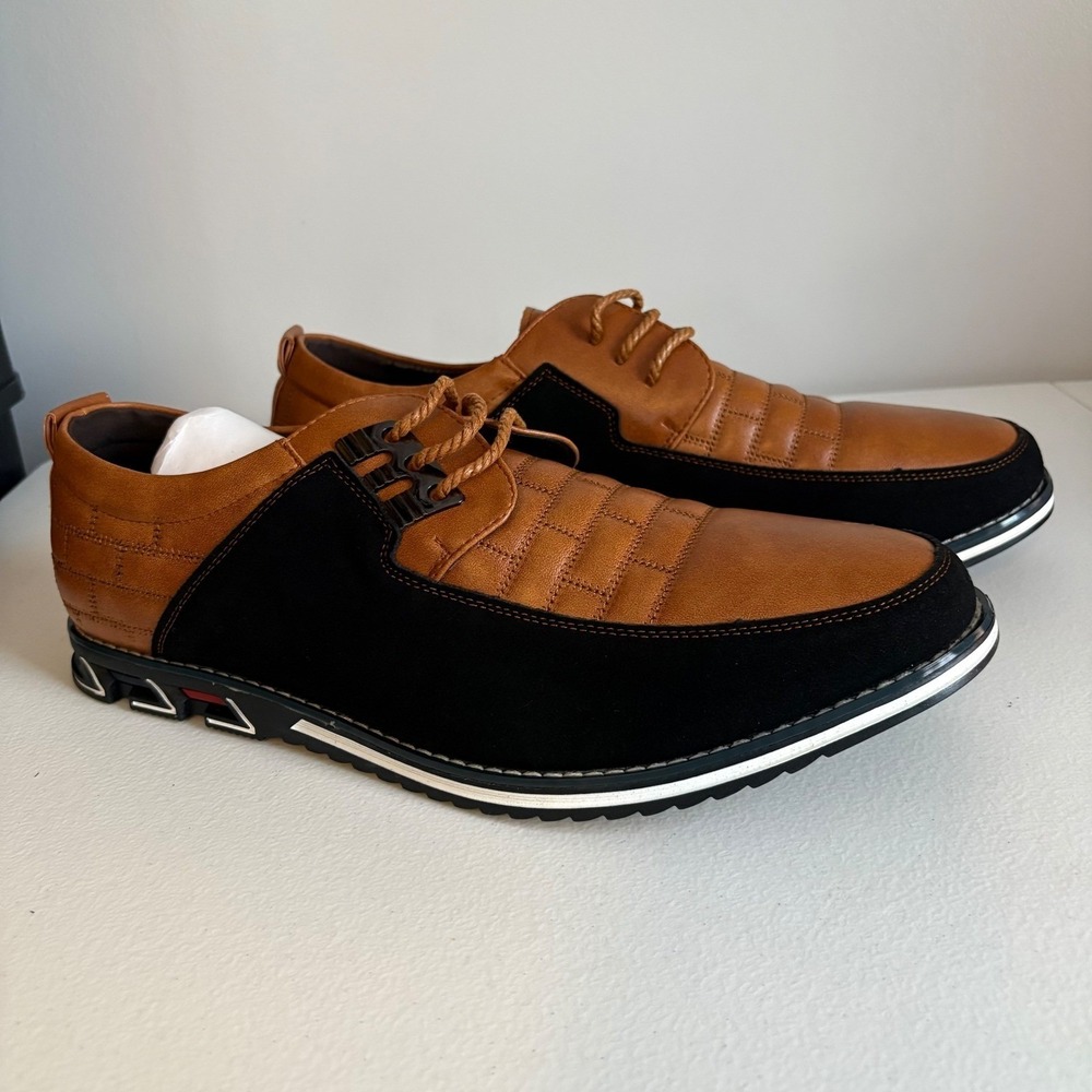 Men's 45/11 Tan Black Oxford Dress Shoes Lace Up Casual Business‎ Sneakers